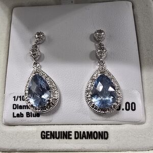 Sterling Silver Lab Blue Diamond Earrings